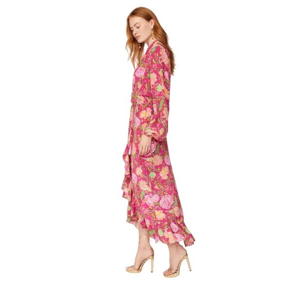 ROCOCO SAND Chloe Pink Floral Long Sleeves Wrap Maxi Dress Size Small - Picture 3 of 16